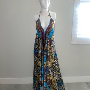 Elegant Multicolor Halter Maxi Dress